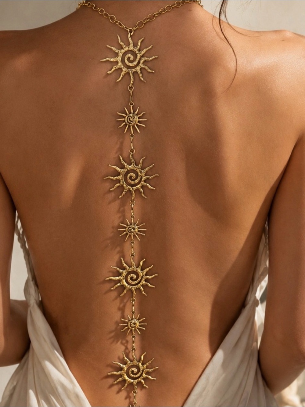 Gold sunburst body chain back necklace - Picture 3 of 7